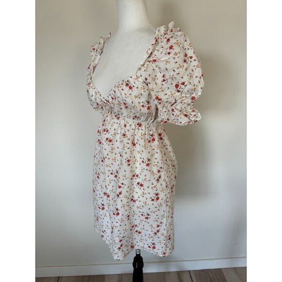REFORMATION Channa Floral Print Sweetheart Dress in Weiss Size Small 100% Linen - Picture 4 of 7